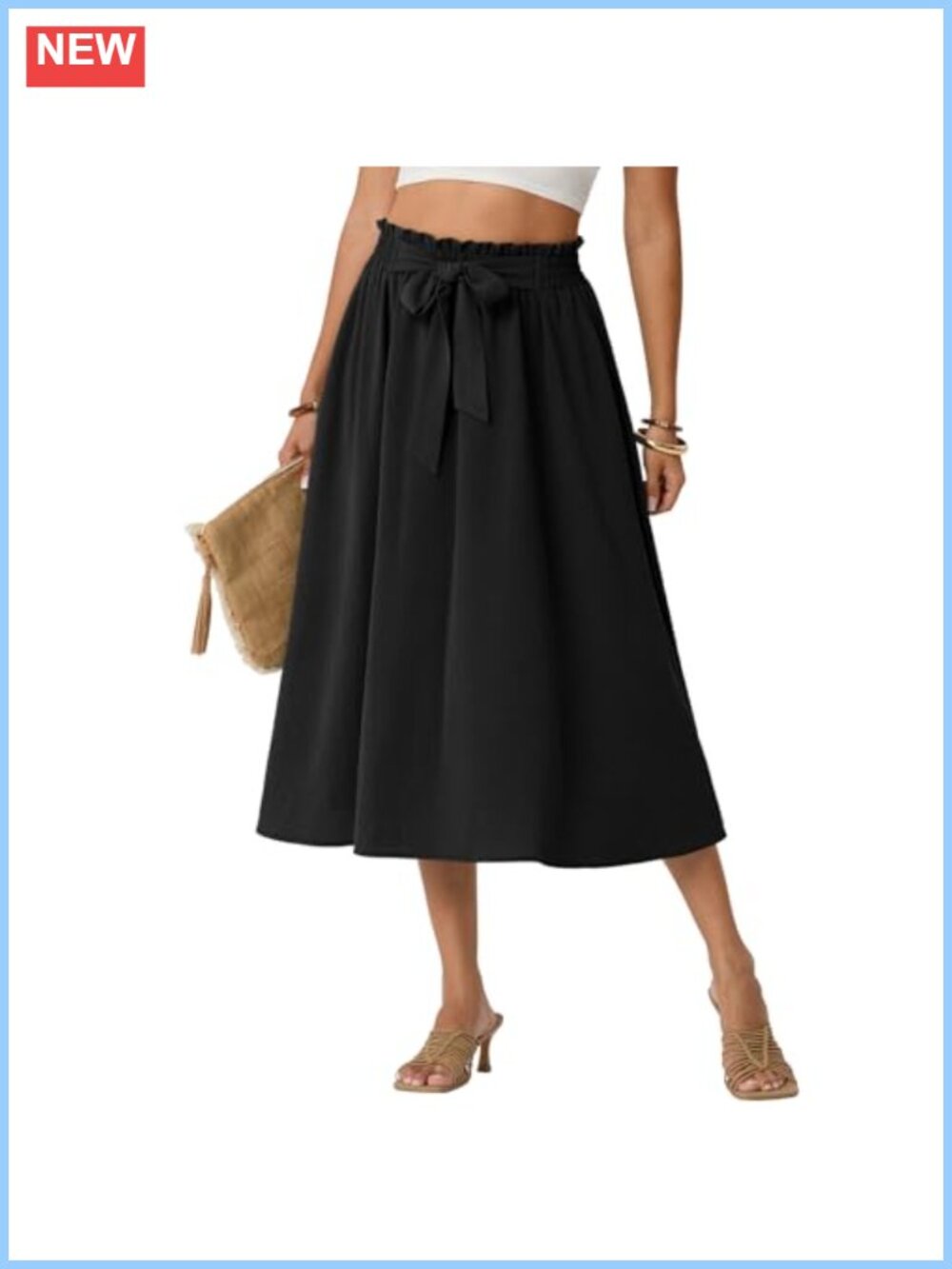 High Waisted Flowy Midi Skirt with Pockets